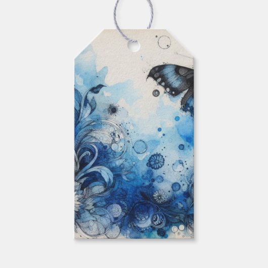 Blue Watercolor Ephemera Geschenkanhänger (Vorderseite)