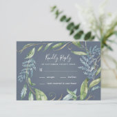 Blue Watercolor Eucalyptus Greenery Wreath Wedding RSVP Karte (Stehend Vorderseite)