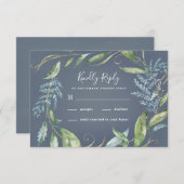 Blue Watercolor Eucalyptus Greenery Wreath Wedding RSVP Karte (Vorne/Hinten)
