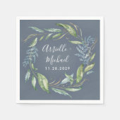 Blue Watercolor Eucalyptus Greenery Wreath Wedding Serviette (Vorderseite)