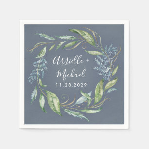 Blue Watercolor Eucalyptus Greenery Wreath Wedding Serviette
