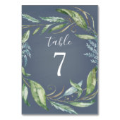 Blue Watercolor Eucalyptus Greenery Wreath Wedding Tischnummer (Rückseite)