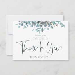 Blue Watercolor Eucalyptus Stilvolles Script-Foto Dankeskarte