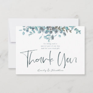 Blue Watercolor Eucalyptus Stilvolles Script-Foto Dankeskarte