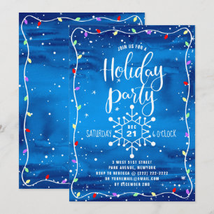 Blue Watercolor Festivals Feiertage Weihnachten Einladung
