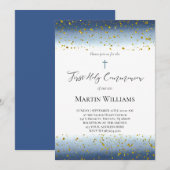  blue watercolor First Communion  Einladung (Vorne/Hinten)