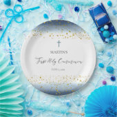 blue watercolor First Communion Pappteller (Party)