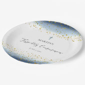 blue watercolor  First Communion Pappteller (Schrägansicht)