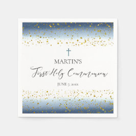 blue watercolor First Communion Serviette