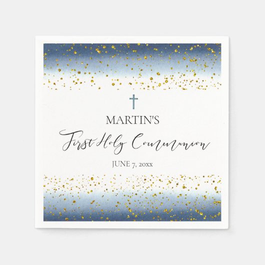 blue watercolor First Communion Serviette (Vorderseite)