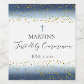 blue watercolor  First Communion Weinetikett (Einzelnes Label)