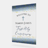  blue watercolor First Communion welcome Acrylschild (Winkel)