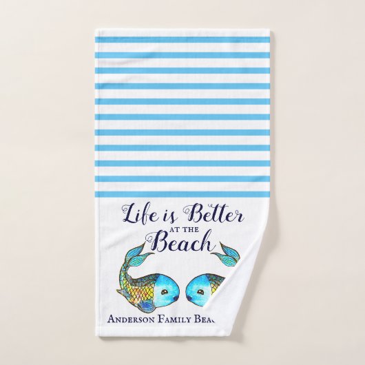 Blue Watercolor Fish Family Beach House Handtuch (Handtuch)