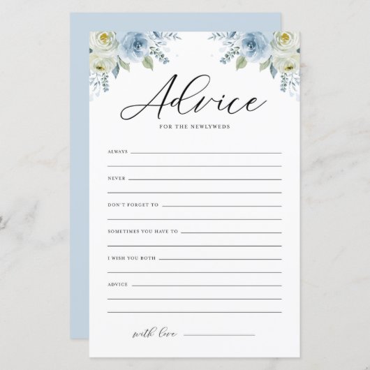Blue Watercolor Floral Advice for the Newlyweds (Vorne/Hinten)
