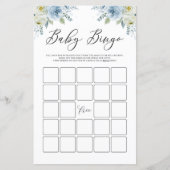 Blue Watercolor Floral Baby Dusche Bingo Spiel (Vorderseite)