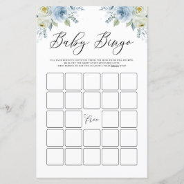Blue Watercolor Floral Baby Dusche Bingo Spiel