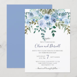 Blue Watercolor Floral Bouquet Wedding I Lt Blue Einladung