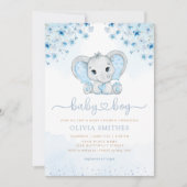 Blue Watercolor Floral Elephant Boy Baby Dusche Einladung (Vorderseite)