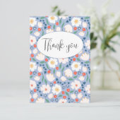 Blue Watercolor Floral Floral Flor Danke Karte (Stehend Vorderseite)
