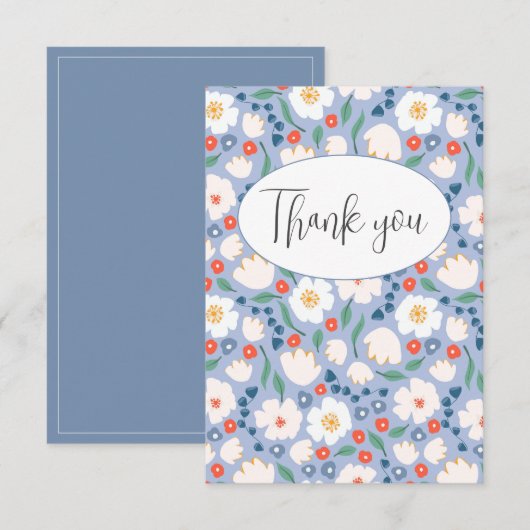 Blue Watercolor Floral Floral Flor Danke Karte (Vorne/Hinten)