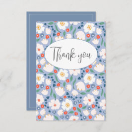 Blue Watercolor Floral Floral Flor Danke Karte