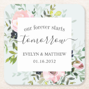 Blue Watercolor Floral Forever fängt morgen an Rechteckiger Pappuntersetzer