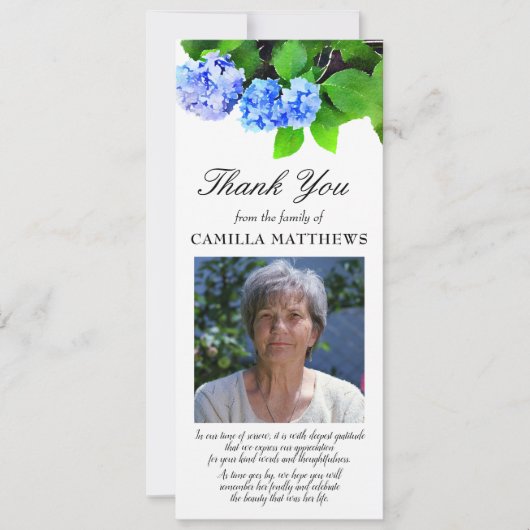 Blue Watercolor Floral Foto Bereavement Vielen Dan (Vorderseite)