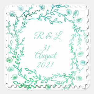 Blue Watercolor Floral Frame Aufkleber