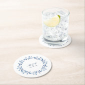Blue Watercolor Floral Individuelle Name Untersetz Runder Pappuntersetzer (Vor Ort)