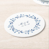 Blue Watercolor Floral Individuelle Name Untersetz Runder Pappuntersetzer (Angewinkelt)