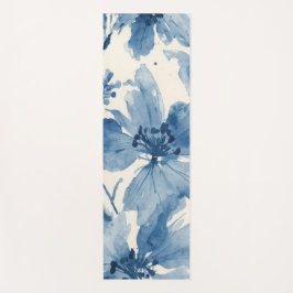 Blue Watercolor Floral Painted Botanical Whimsical Yogamatte