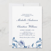 Blue Watercolor Floral Probe Dinner Einladung (Vorderseite)