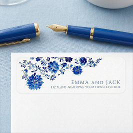 Blue Watercolor Floral Return Address Labels