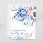 Blue Watercolor Floral Script Hochzeit Magneteinladung (Vorderseite)