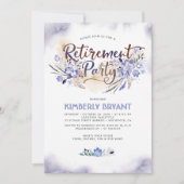 Blue Watercolor Floral Script Retirement Party Einladung (Vorderseite)