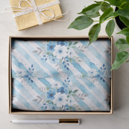Blue Watercolor Floral Stripe Gift Wrapping Seidenpapier