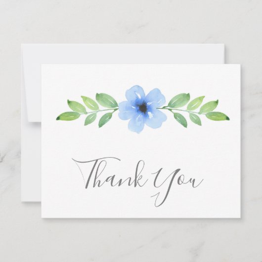 Blue Watercolor Floral Swag Danke Karte (Vorderseite)