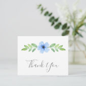 Blue Watercolor Floral Swag Danke Karte (Stehend Vorderseite)
