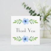 Blue Watercolor Floral Swag Danke Karte (Stehend Vorderseite)