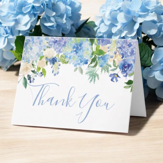 Blue Watercolor Floral Vielen Dank Note Card Dankeskarte