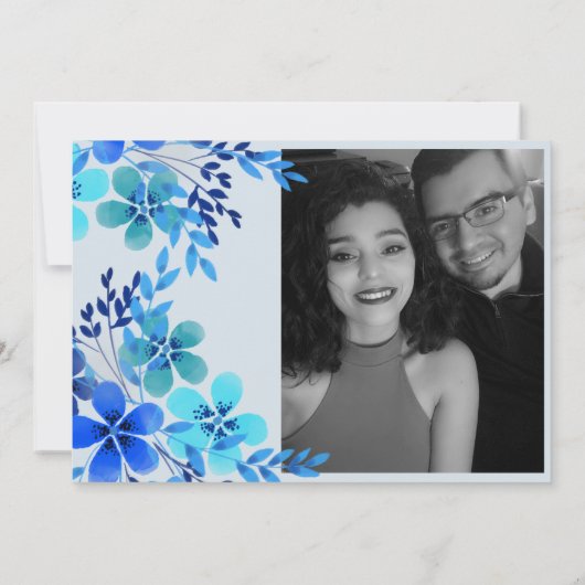 Blue Watercolor Floral Wedding Danke Notiz (Rückseite)