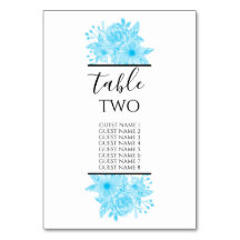 Blue Watercolor Floral Wedding Guest Names