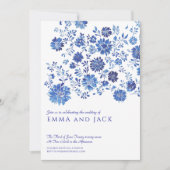 Blue Watercolor Floral Wedding Invitation Einladung (Vorderseite)