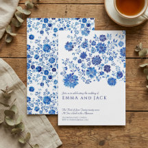 Blue Watercolor Floral Wedding Invitation