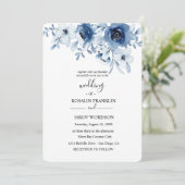 blue watercolor floral wedding Invitation Einladung (Stehend Vorderseite)