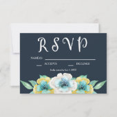 Blue Watercolor Floral Wedding RSVP (Vorderseite)