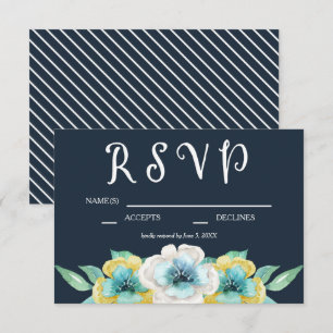 Blue Watercolor Floral Wedding RSVP Karte