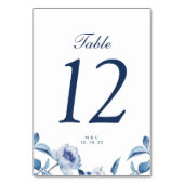 Blue Watercolor Floral Wedding Tischnummer Card (Rückseite)