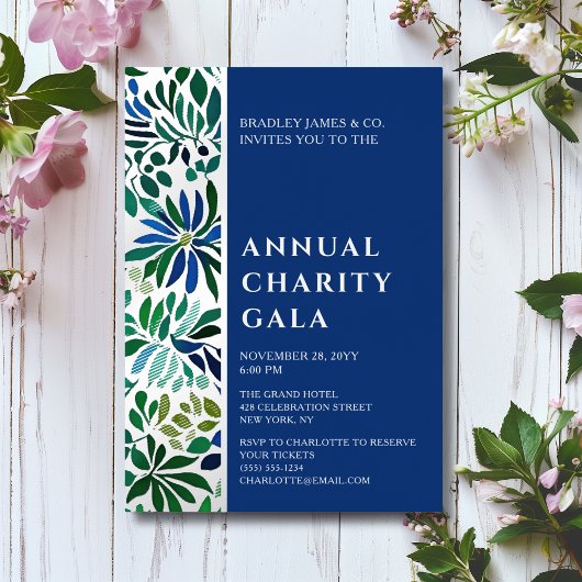 Blue Watercolor Floral Wohltätigkeit Event Gala Pa Folieneinladung