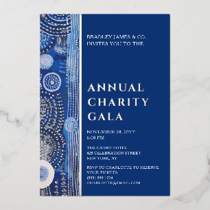 Blue Watercolor Floral Wohltätigkeit Event Gala Pa Folieneinladung